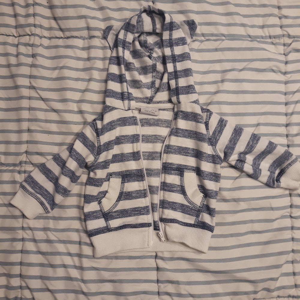 Blue striped zip up hoodie with ears
